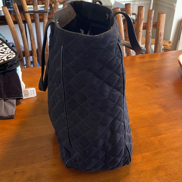 Talbots Large Quilted Black with Leather Tote Bag Shoulder w/ Coin Purse Key Fob - Picture 5 of 13